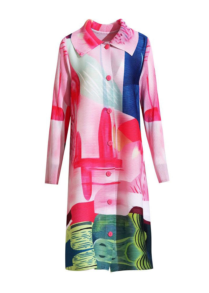 Diy Pink Peter Pan Collar Print Side Open Long Dresses Spring