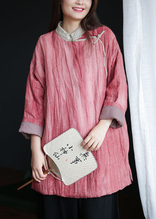 Diy Pink Stand Collar Patchwork Wrinkled Fine Cotton Filled Coats Winter