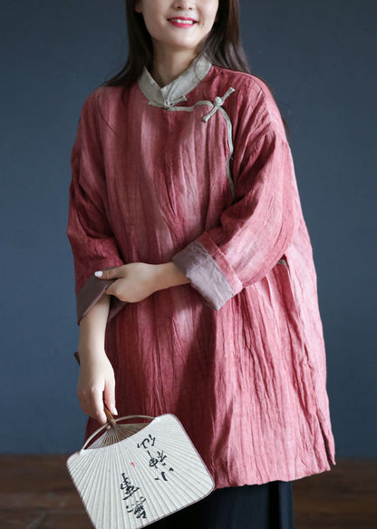 Diy Pink Stand Collar Patchwork Wrinkled Fine Cotton Filled Coats Winter