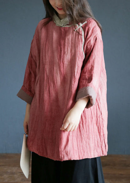 Diy Pink Stand Collar Patchwork Wrinkled Fine Cotton Filled Coats Winter