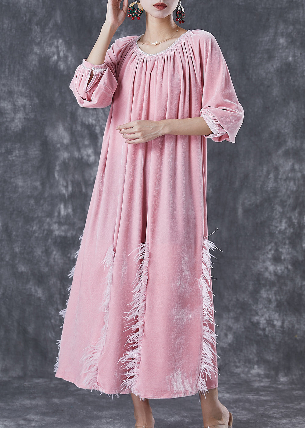 Diy Pink Tasseled Silk Velour Vacation Dresses Fall
