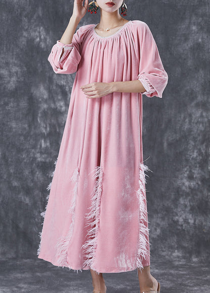 Diy Pink Tasseled Silk Velour Vacation Dresses Fall