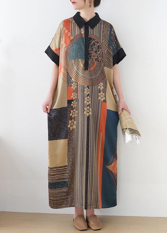 Diy Print Peter Pan Collar Button Robe Summer Chiffon Dress