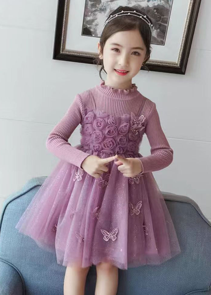 Diy Purple Butterfly Embroideried Patchwork Tulle Long Dresses Fall