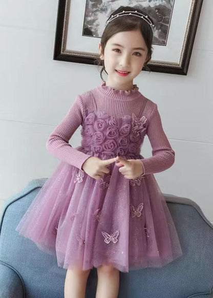 Diy Purple Butterfly Embroideried Patchwork Tulle Long Dresses Fall