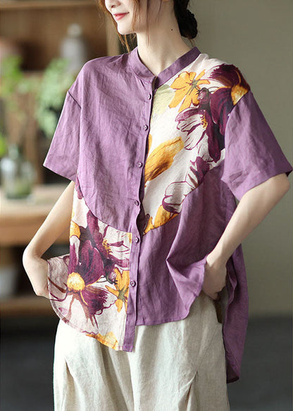 Diy Purple Button Patchwork Fall Half Sleeve Top