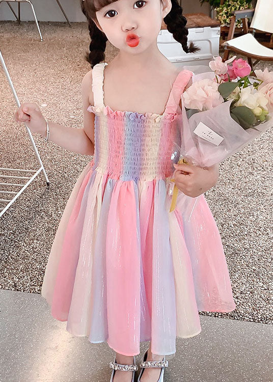 Diy Rainbow Butterfly Wrinkled Patchwork Cotton Kids Dresses Summer