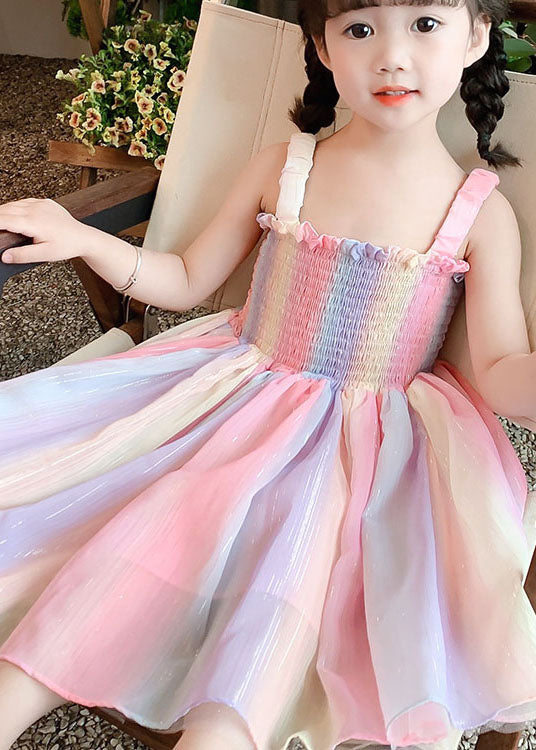 Diy Rainbow Butterfly Wrinkled Patchwork Cotton Kids Dresses Summer