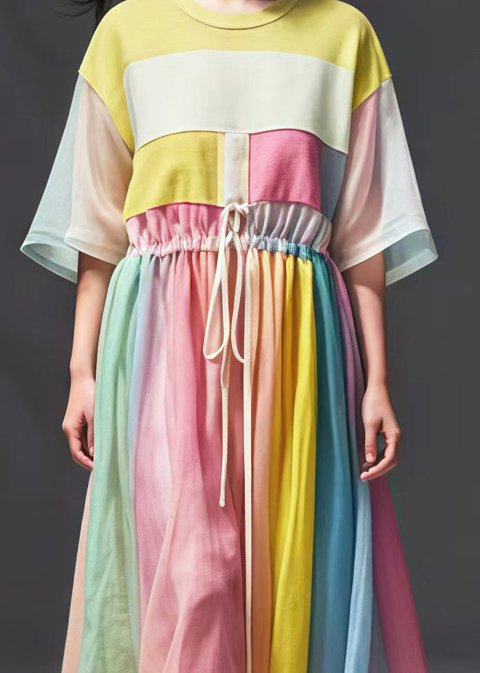 Diy Rainbow Cinched Patchwork Tulle Dress Summer