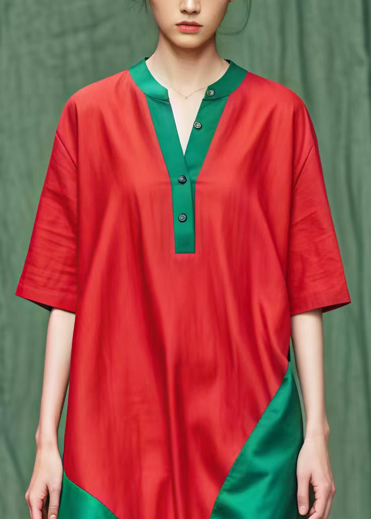 Diy Red Asymmetrical Patchwork Cotton Maxi Dresses Summer