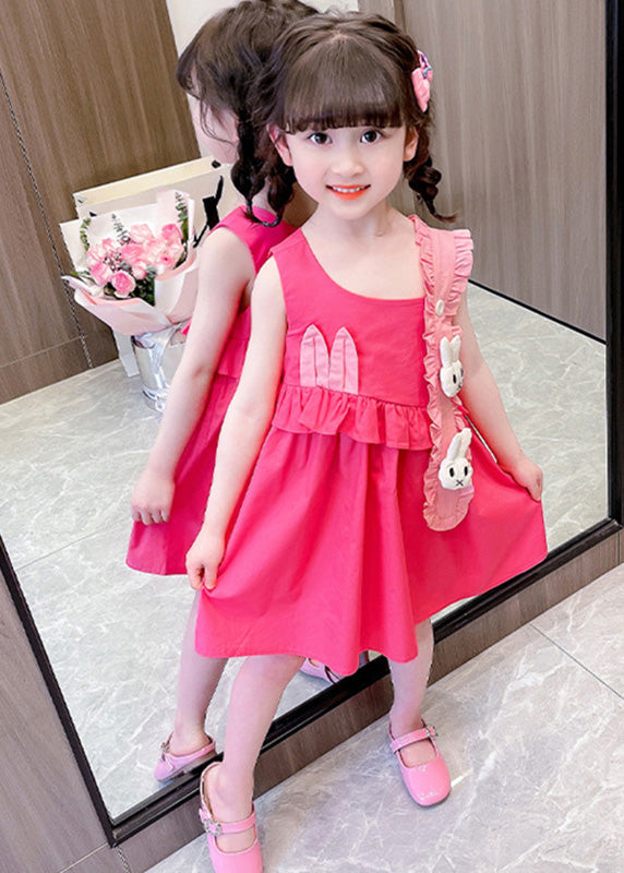 Diy Red Asymmetrical Ruffled Patchwork Little Rabbit Kids Maxi Dresses Summer