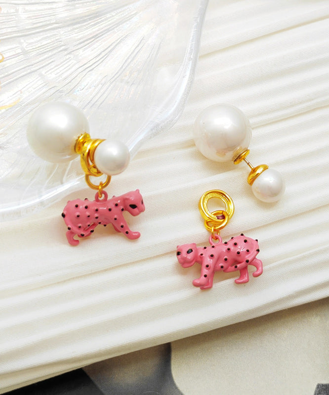 Diy Red Copper Gold Plated Animal Pearl Stud Earrings
