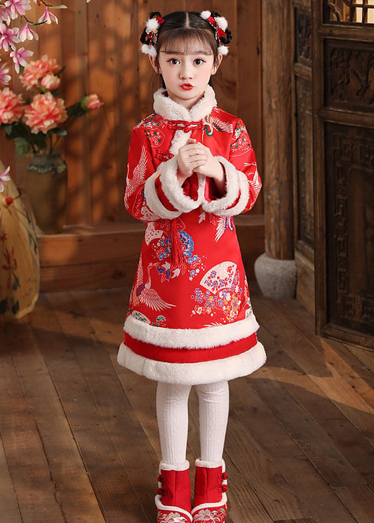 Diy Red Fuzzy Fur Fluffy Warm Long Dress Long Sleeve