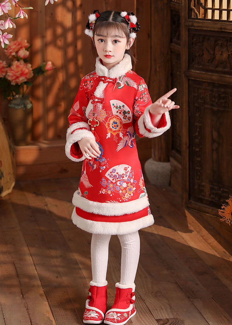 Diy Red Fuzzy Fur Fluffy Warm Long Dress Long Sleeve