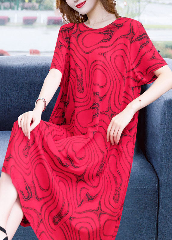 Diy Red O Neck Striped Patchwork Cotton Dresses Summer