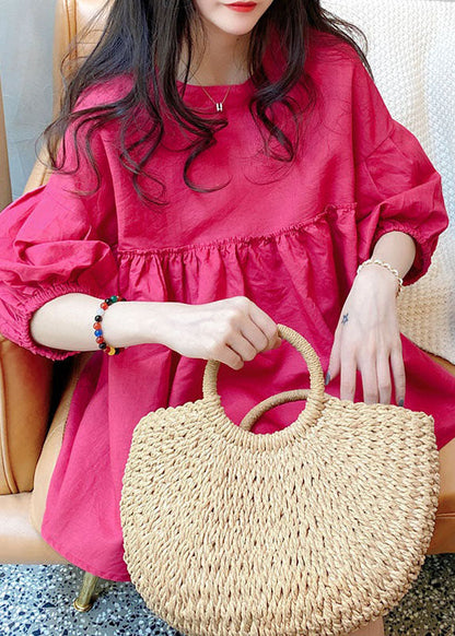 Diy Rose O-neck Ruffled Patchwork Cotton Blouse Top Summer
