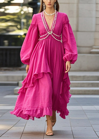 Diy Rose Ruffled Chain Linked Cotton Party Dress Spring