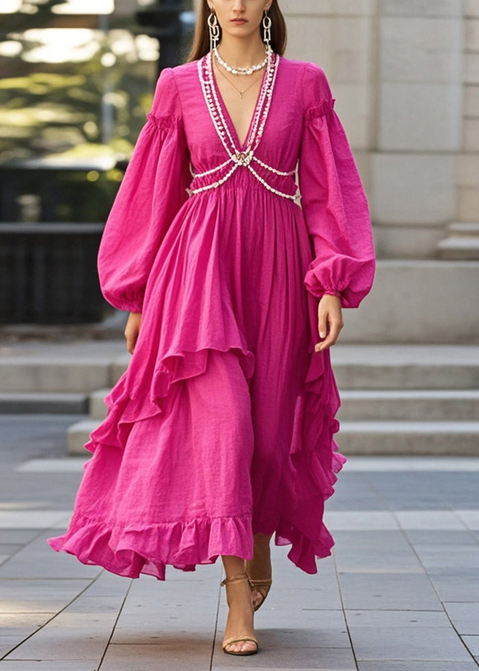 Diy Rose Ruffled Chain Linked Cotton Party Dress Spring