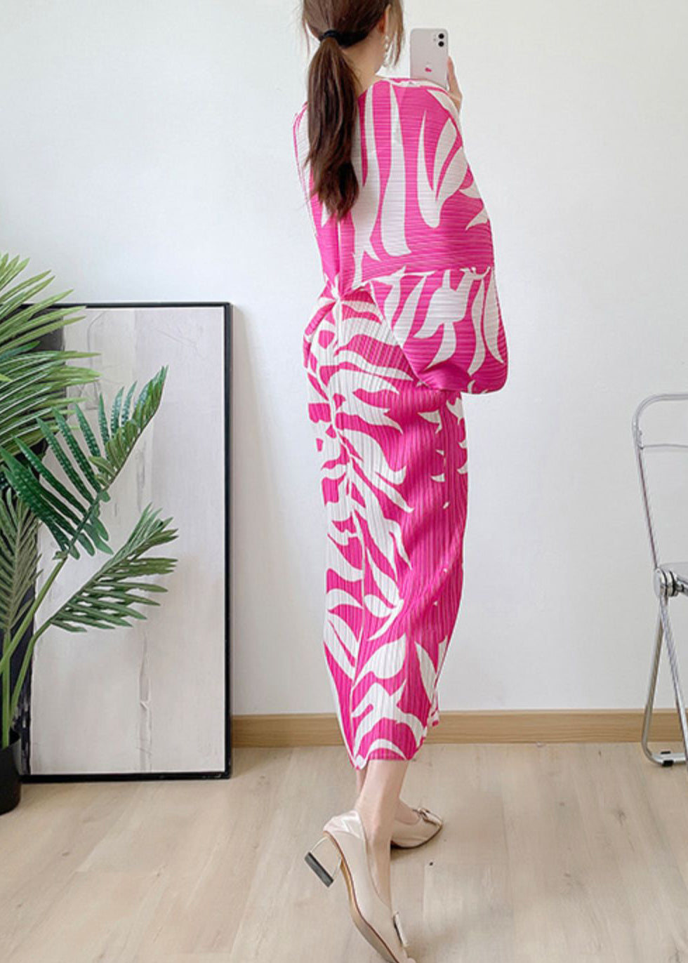 Diy Rose V Neck Print Wrinkled Maxi Dress Batwing Sleeve