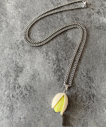 Diy Silk Stainless Steel Resin Pistachios Pendant Necklace