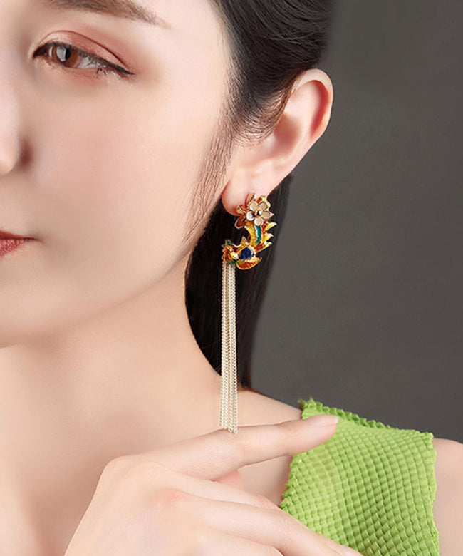 Diy Sterling Silver Cloisonne Tassel Drop Earrings