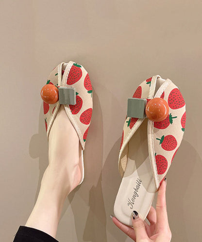 Diy Strawberry Print Splicing Slide Sandals Cotton Fabric