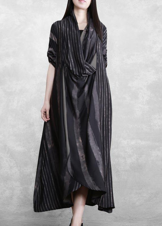 Diy V Neck Asymmetric Tunics Black Striped Robes Dress