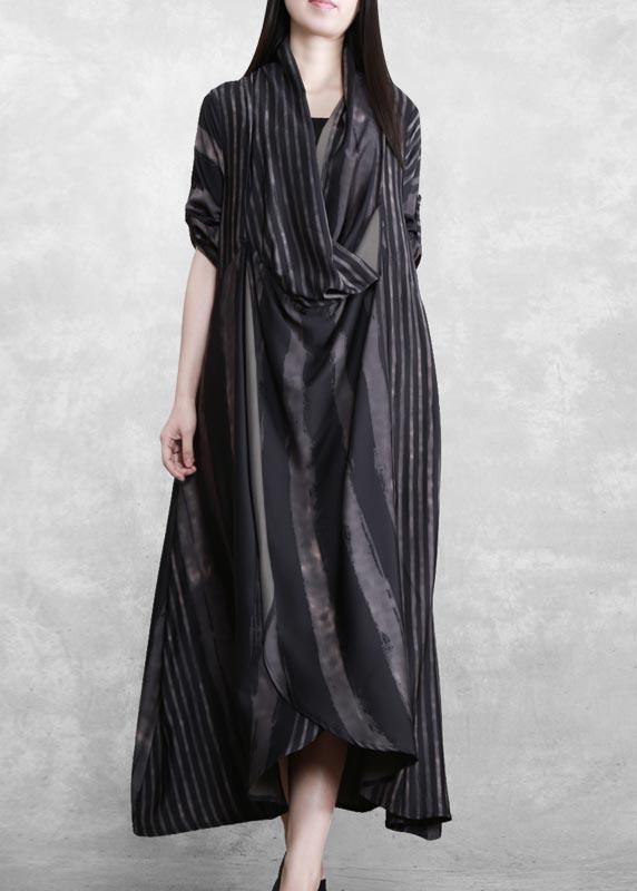 Diy V Neck Asymmetric Tunics Black Striped Robes Dress