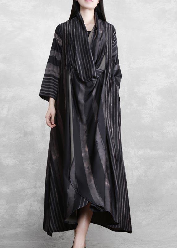 Diy V Neck Asymmetric Tunics Black Striped Robes Dress