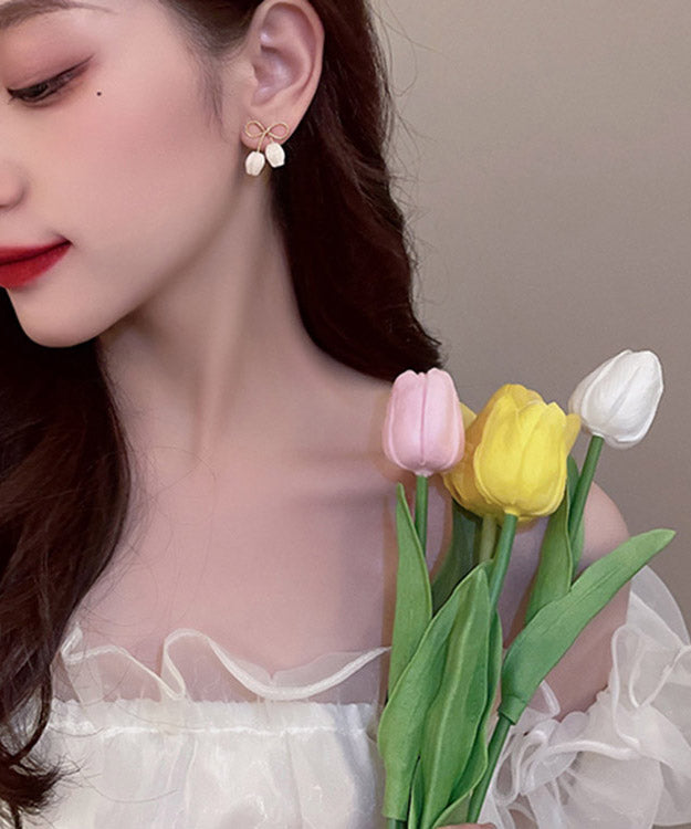Diy White Alloy Resin Bow Hoop Earrings