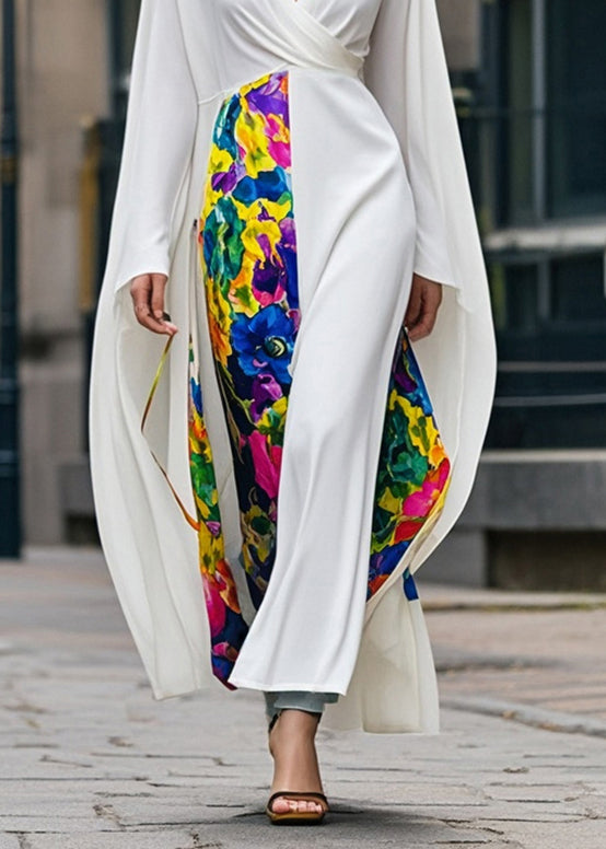 Diy White Asymmetrical Patchwork Chiffon Maxi Dresses Spring