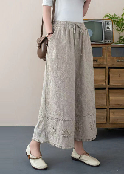 Diy White Embroidered Cotton Crop Pants Trousers Summer