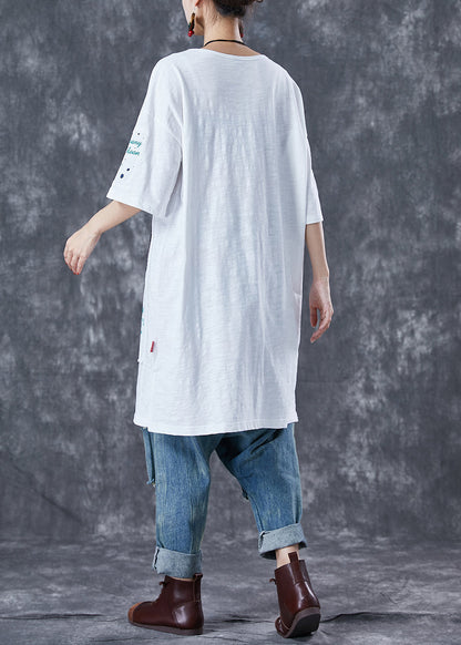 Diy White Oversized Patchwork Applique Cotton Dress Summer