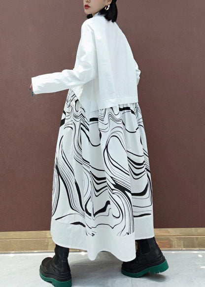 Diy White Print Clothes Lapel Patchwork Maxi Spring Dresses