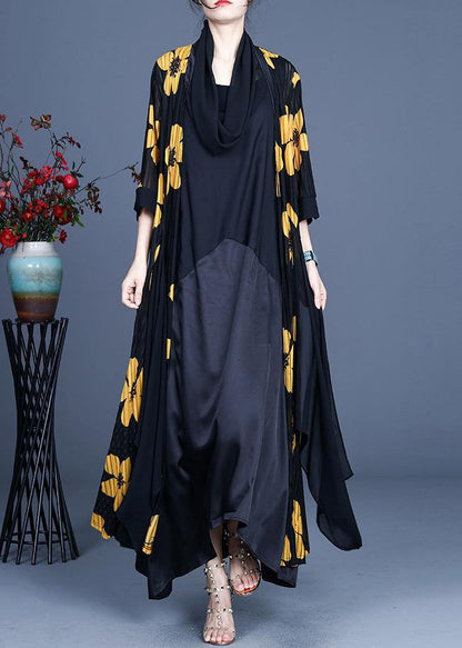 Diy Yellow Summer Three Quarter Sleeve Silk Long Loose Jacket