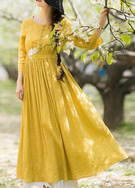Diy Yellow Outfit O Neck Half Sleeve Loose Spring Dresses