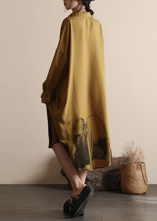 Diy Yellow Peter Pan Collar Patchwork Linen Shirts Dresses Spring