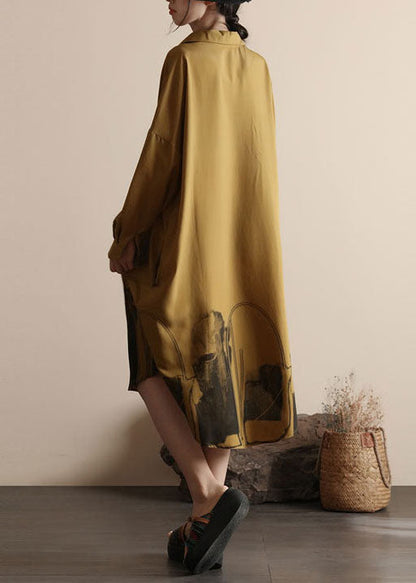 Diy Yellow Peter Pan Collar Patchwork Linen Shirts Dresses Spring