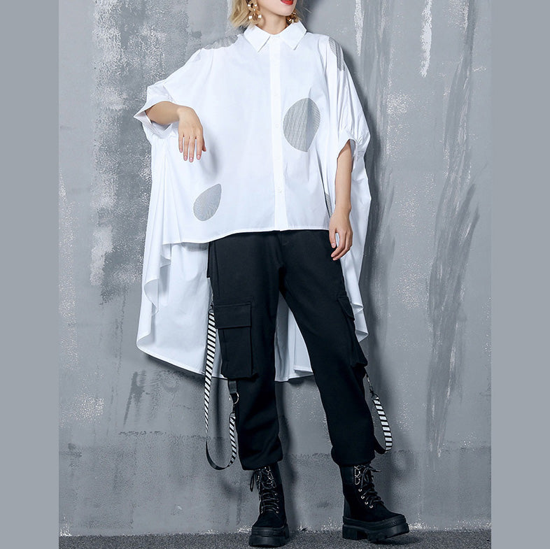 Diy Asymmetric Cotton Clothes for Work Outfits Whirt Dotted Oversized Top
