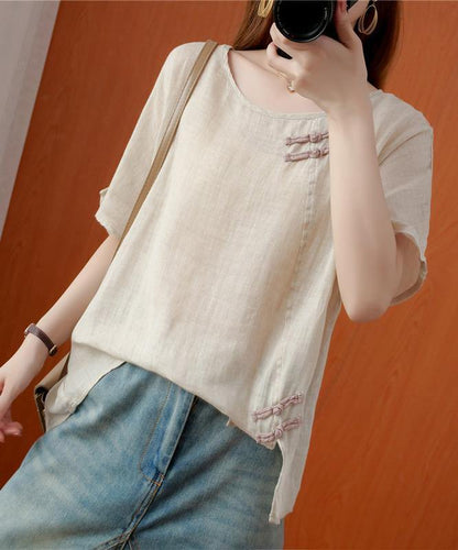 Diy Beige Blouses for O Neck Chinese Button Blouses