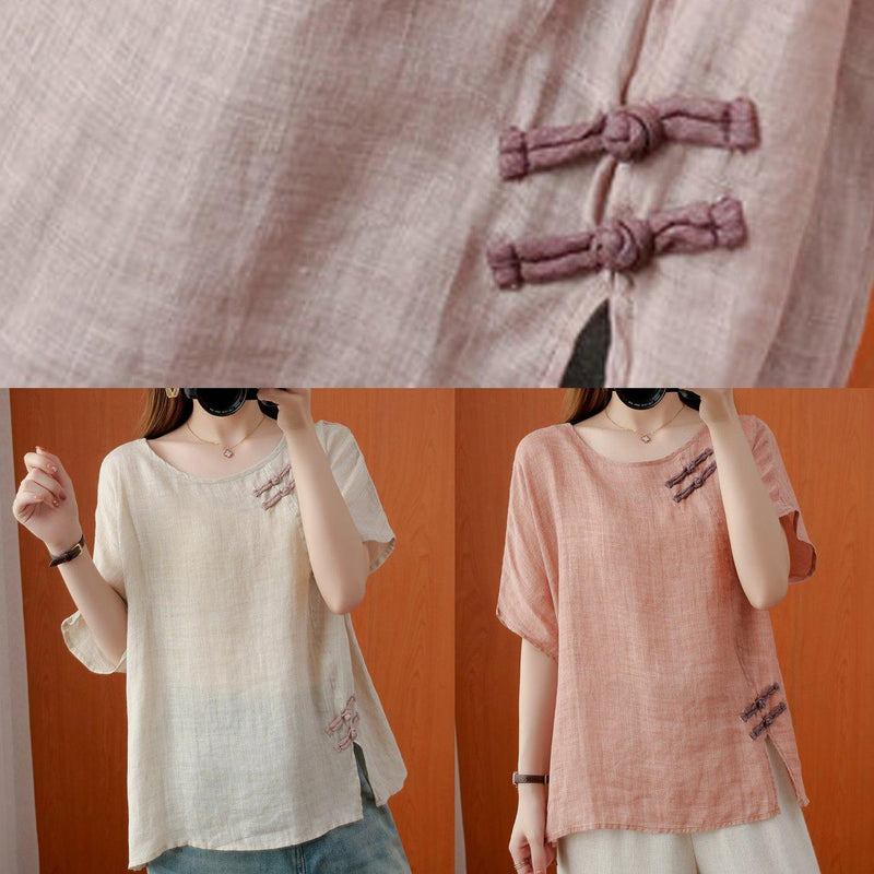 Diy Beige Blouses for O Neck Chinese Button Blouses