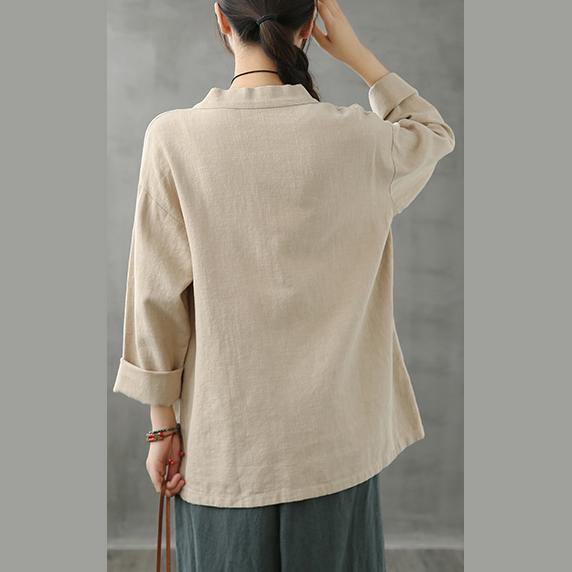 Diy Beige Shirts V Neck Pockets Clothing Shirt