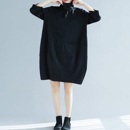 Diy Black Cotton Tunics Fine Ideas Bracelet Sleeved Daily High Neck Dresses