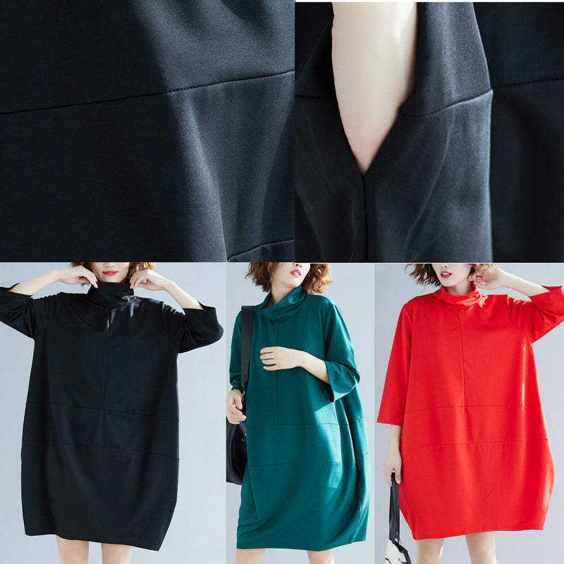 Diy Black Cotton Tunics Fine Ideas Bracelet Sleeved Daily High Neck Dresses