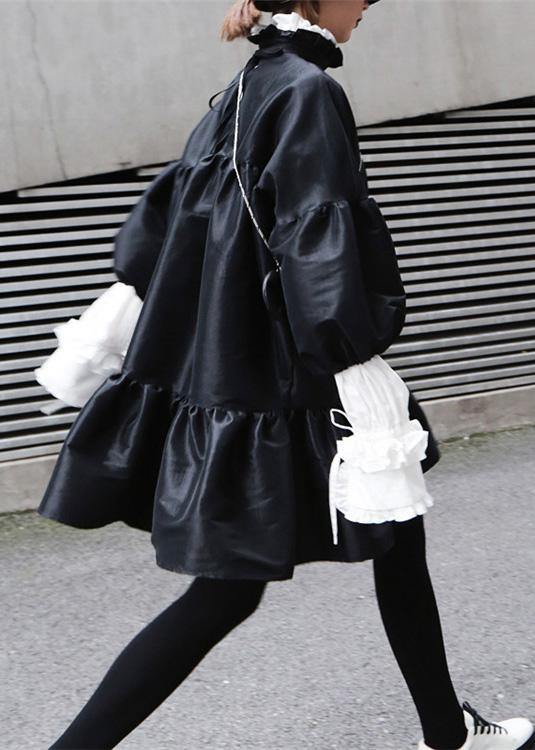 Diy Black Cotton Tunics Lantern Sleeve Elastic Waist Dress