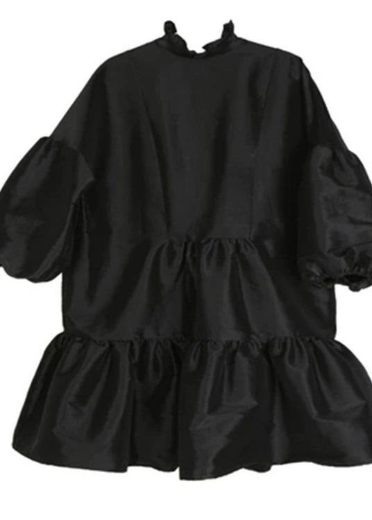 Diy Black Cotton Tunics Lantern Sleeve Elastic Waist Dress