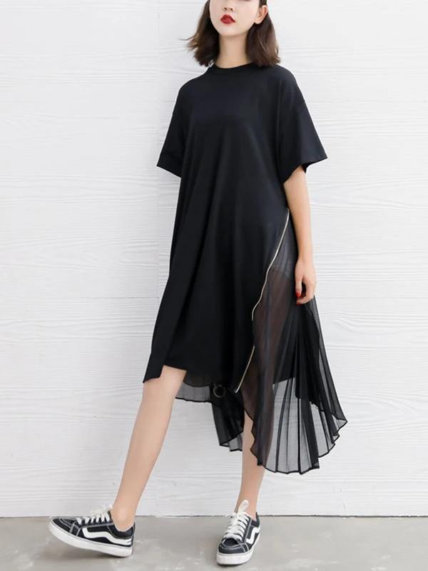 Diy Black Cotton Clothes for O Neck Patchwork Art Dress