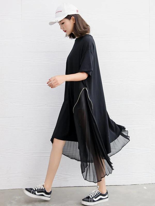 Diy Black Cotton Clothes for O Neck Patchwork Art Dress