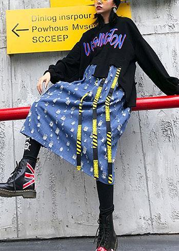 Diy Black Alphabet Cotton Tunic O Neck Patchwork Kaftan Dresses