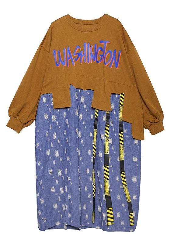 Diy Black Alphabet Cotton Tunic O Neck Patchwork Kaftan Dresses